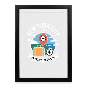 New York City USA 40.7128N 74.0060W - Affiche encadrée (27 × 37 cm) - noir - Devant