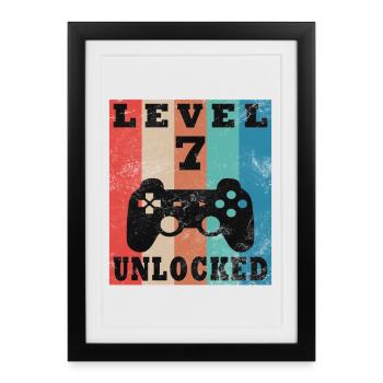 Level 7 Unlocked Retro Controller - Framed poster (27 × 37 cm) - black - Front