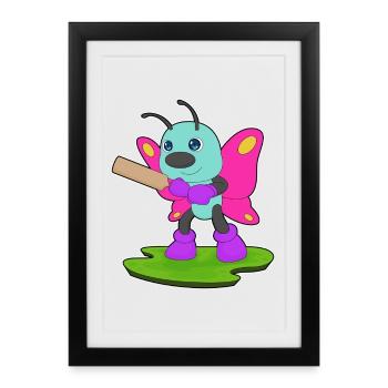 Schmetterling Cricket Cricketschläger Sport - Gerahmtes Poster (27 × 37 cm) - Schwarz - Vorne