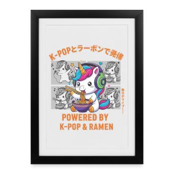 Powered By K-Pop And Ramen Cute Kpop Anime Unicorn - Framed poster (27 × 37 cm) - black - Front