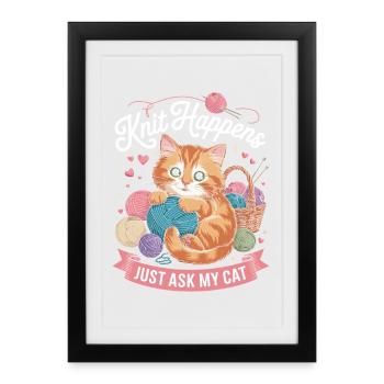 Amour du fil magique tricot chaton - Affiche encadrée (27 × 37 cm) - noir - Devant