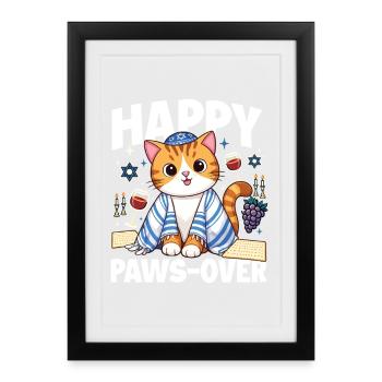 Happy Paws-Over Cat Lover Funny Passover - Framed poster (27 × 37 cm) - black - Front