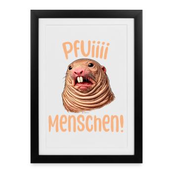 Beurk, les gens, je déteste les gens, rat taupe nu - Affiche encadrée (27 × 37 cm) - noir - Devant