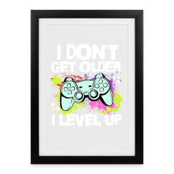 I Level Up Instead of Getting Older – Controller Motif - Framed poster (27 × 37 cm) - black - Front