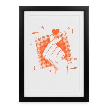 Kpop Musique coréenne Doigt Cœur Mignonne Pop coréenne - Affiche encadrée (27 × 37 cm) - noir - Devant