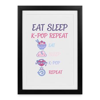 Mange, Dors, K-Pop, Répète de la musique coréenne, Anime mignon. - Affiche encadrée (27 × 37 cm) - noir - Devant