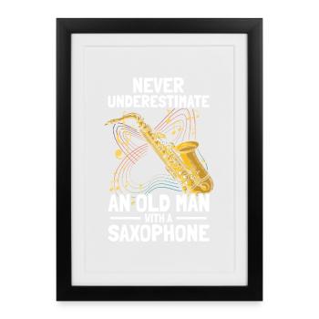 Old man with a Saxophon Saxophonspieler - Gerahmtes Poster (27 × 37 cm) - Schwarz - Vorne