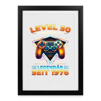 Chemise de joueur pour 50 ans Niveau 50 Vintage 1976 - Affiche encadrée (27 × 37 cm) - noir - Devant