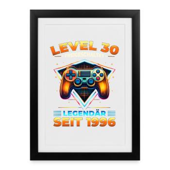 T-shirt gamer pour le 30e anniversaire Niveau 30 Vintage 1996 - Affiche encadrée (27 × 37 cm) - noir - Devant