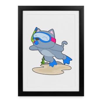 Plongée en apnée pour plongeurs de chat - Affiche encadrée (27 × 37 cm) - noir - Devant