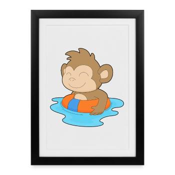 Été de la nage dans le ring de nage des singes - Affiche encadrée (27 × 37 cm) - noir - Devant