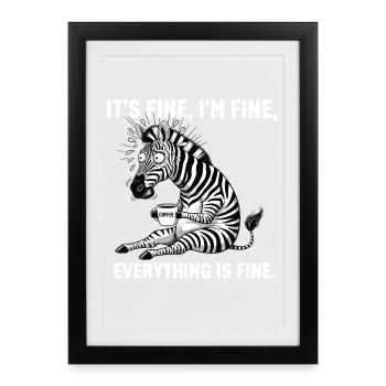 C’est bon, je vais bien café zèbre - Affiche encadrée (27 × 37 cm) - noir - Devant