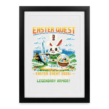 Easter Quest Pixelbunny – Sammle Eier 2026 - Gerahmtes Poster (27 × 37 cm) - Schwarz - Vorne
