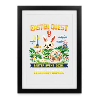 Pixel Bunny et Panier de Piliers de la quête de Pâques - Affiche encadrée (27 × 37 cm) - noir - Devant