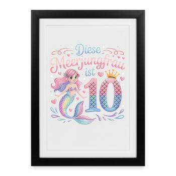 Cette sirène a 10 ans de fille 10 ans - Affiche encadrée (27 × 37 cm) - noir - Devant