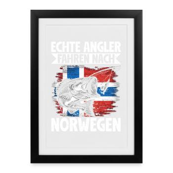 Echte Angler Fahren Nach Norwegen Fisher - Gerahmtes Poster (27 × 37 cm) - Schwarz - Vorne