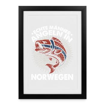 Echte Männer Angeln In Norwegen Angler Fisher - Gerahmtes Poster (27 × 37 cm) - Schwarz - Vorne