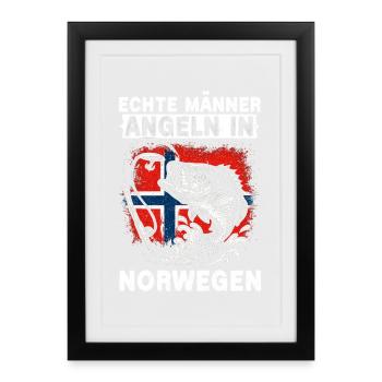 Echte Männer Angeln In Norwegen Angler Fisher - Gerahmtes Poster (27 × 37 cm) - Schwarz - Vorne