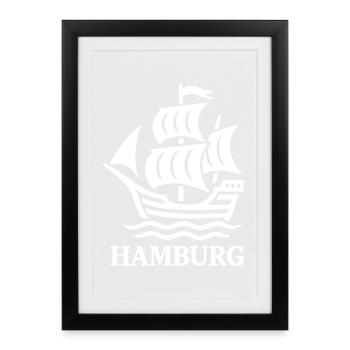 Hamburg Cog – Voilier maritime - Affiche encadrée (27 × 37 cm) - noir - Devant