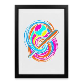Batte de baseball et balle - Affiche encadrée (27 × 37 cm) - noir - Devant