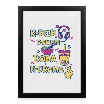 K-Pop Ramen Boba K Drame Musique coréenne Fans de Kpop - Affiche encadrée (27 × 37 cm) - noir - Devant