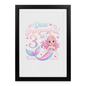 This Mermaid Is 3 Girls 3rd Birthday - Framed poster (27 × 37 cm) - black - Front