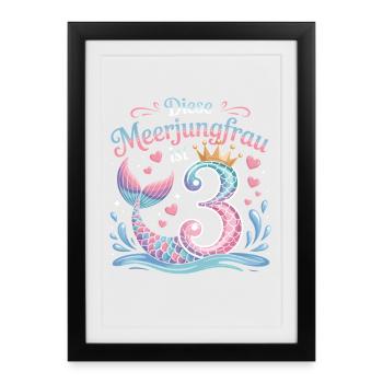 This Mermaid Is 3 Girls 3rd Birthday - Framed poster (27 × 37 cm) - black - Front