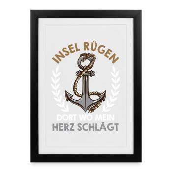 L’ÎLE DE RÜGEN OÙ MON CŒUR BAT Drôle - Affiche encadrée (27 × 37 cm) - noir - Devant