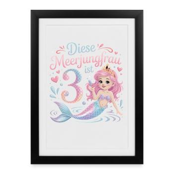 This Mermaid Is 3 Girls 3rd Birthday - Framed poster (27 × 37 cm) - black - Front