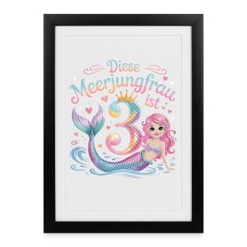 This Mermaid Is 3 Girls 3rd Birthday - Framed poster (27 × 37 cm) - black - Front