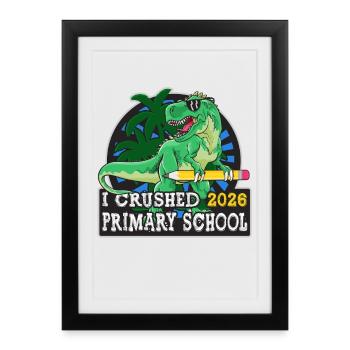 Last Day Of Primary School Graduation 2026 T-Rex - Framed poster (27 × 37 cm) - black - Front