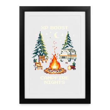 Nuits de feu de camp avec boost d’XP | Van Life - Affiche encadrée (27 × 37 cm) - noir - Devant