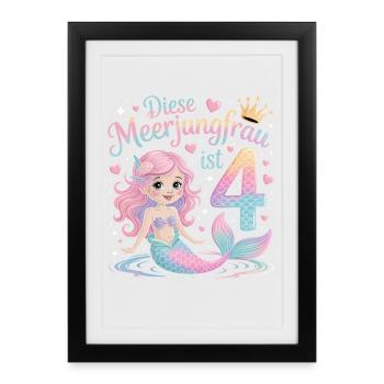 Cette sirène a 4 ans de filles - Affiche encadrée (27 × 37 cm) - noir - Devant