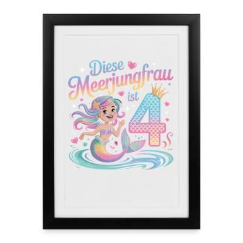 Cette sirène a 4 ans de filles - Affiche encadrée (27 × 37 cm) - noir - Devant