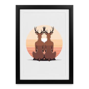 Two deer in the evening circle - Framed poster (27 × 37 cm) - black - Front