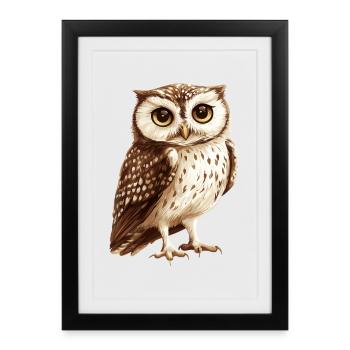 Tawny Owl Illustration in Warm Brown Tones - Framed poster (27 × 37 cm) - black - Front