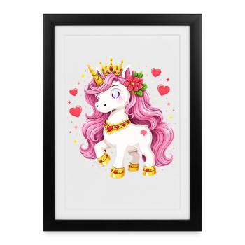 Reine Licorne aux couronnes d’or - Affiche encadrée (27 × 37 cm) - noir - Devant