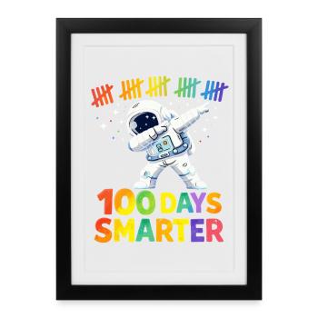 Astronaute 100 jours plus intelligent - Affiche encadrée (27 × 37 cm) - noir - Devant
