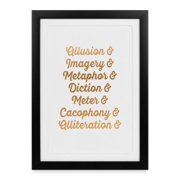 Gold Script Literary Devices Typography - Framed poster (27 × 37 cm) - black - Front