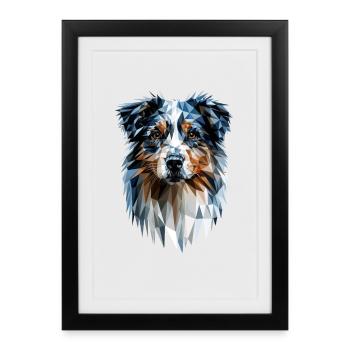 Berger australien amoureux du chien Aussie mignon - Affiche encadrée (27 × 37 cm) - noir - Devant