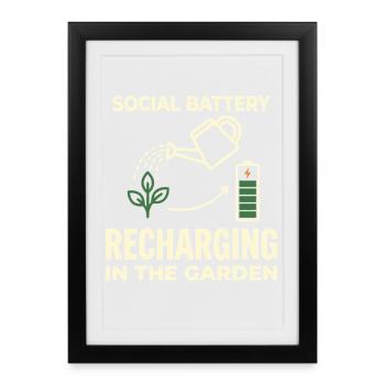 Humour social de jardin qui recharge la batterie - Affiche encadrée (27 × 37 cm) - noir - Devant