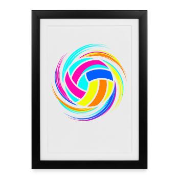 Volley-ball coloré - Affiche encadrée (27 × 37 cm) - noir - Devant