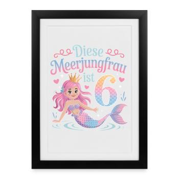 This Mermaid Is 6 Girls 6th Birthday - Framed poster (27 × 37 cm) - black - Front