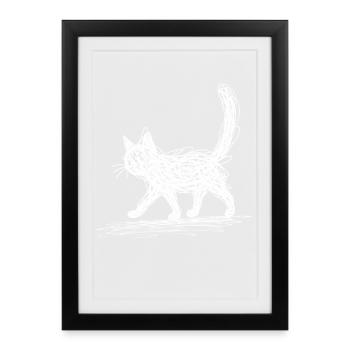 Minimaliste, Dessiné Cat, Minimalisme - Affiche encadrée (27 × 37 cm) - noir - Devant