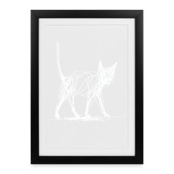 Minimaliste, Dessiné Cat, Minimalisme - Affiche encadrée (27 × 37 cm) - noir - Devant