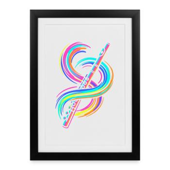 Flûte colorée - Affiche encadrée (27 × 37 cm) - noir - Devant