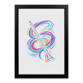 Clarinette colorée - Affiche encadrée (27 × 37 cm) - noir - Devant