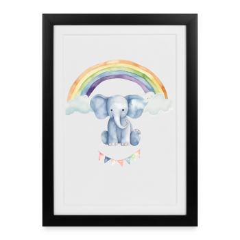 Watercolor Elephant Under the Rainbow for Kids - Framed poster (27 × 37 cm) - black - Front