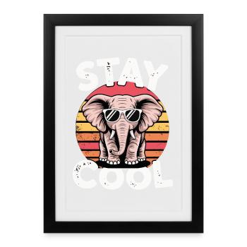 Restez au frais Éléphant - Kids Rétro - Affiche encadrée (27 × 37 cm) - noir - Devant