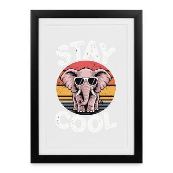 Restez au frais Éléphant - Kids Rétro - Affiche encadrée (27 × 37 cm) - noir - Devant